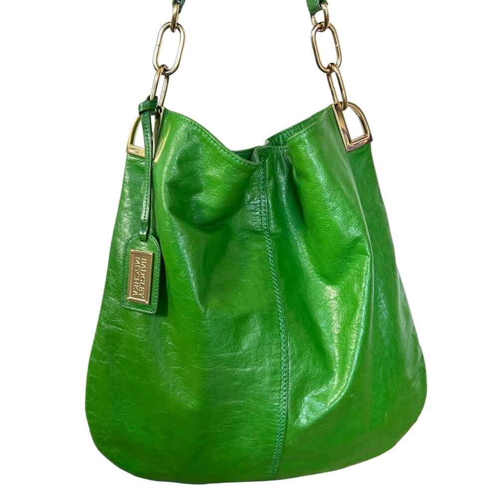 Badgley Mischka Gaia Hobo | Vintage Bright Green Leather Slouchy Chain-Link Bag